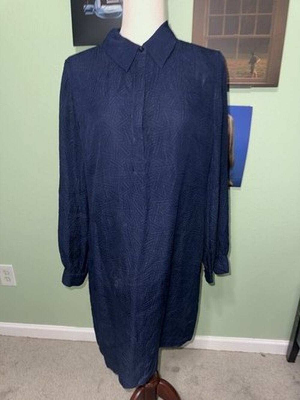 DVF Diane von Furstenberg Navy Jacquard Textured Shift Dress 10 Silk READ